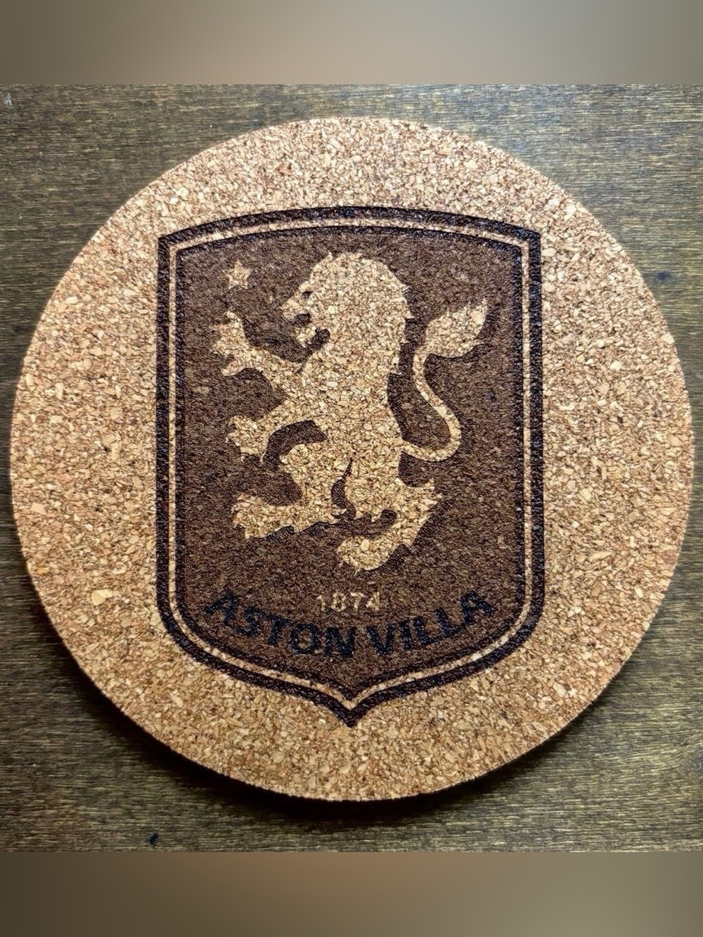 Aston Villa Logo Laser Engraved Cork Coaster
